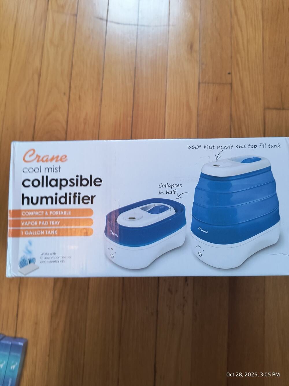 Crane Collapsible Cool Mist Humidifier Portable for Bedroom and Office 1 Gallon